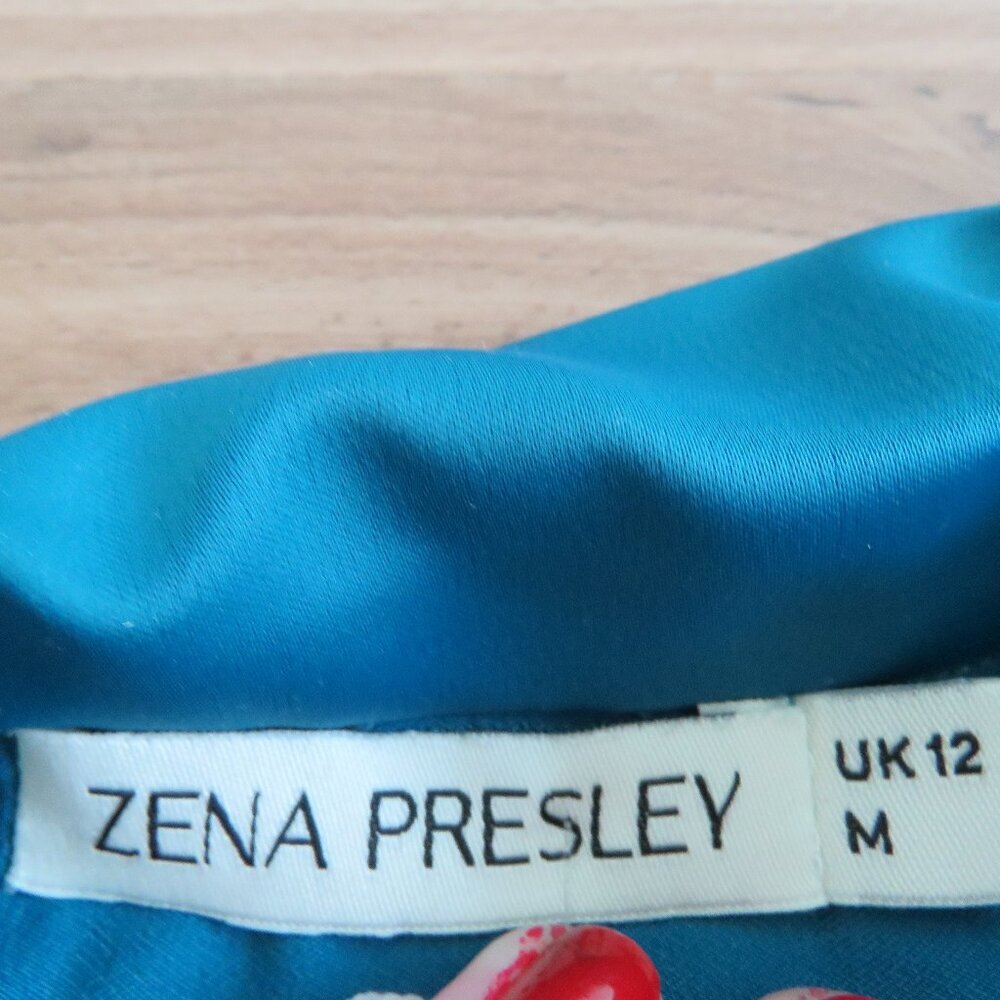 ZENA PRESLEY Teal Satin Drapey Button Front Shirt Top Mob Wives - Women's Sz M - Picture 10 of 10